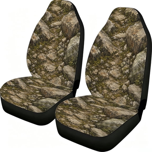 Verolix Front Car Seat Covers 2 Pack, Rocky Mountain Trail Print Mesh Fabric Universal Fit Bucket Seat Covers for Cars SUVs Trucks Vans, Rustic Outdoor Auto Interior Accessories