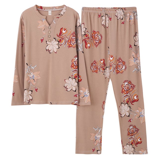 REDHOTYPE Mode Fantaisie Floral Pyjama Femmes Printemps Automne Maman Manches Longues Coton Col Rond Femmes Automne Grande Taille Homewear Costume