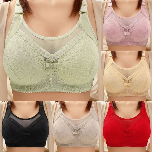 Agkizg Plus Size Womens Bras,T-Shirt Bras for Women Push Up Bras,Back Buckle Embroidery Thin Style Ventilate Large Size Bra Without Steel Rim, Sizes M-2XL