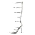 thumbnail image 2 of YDN Women Open Pointed Toe Stilettos Sandals Back Zippers Strappy Super High Heels Sexy Party Evening Dress Shoes Size 10.5 Silver, 2 of 4