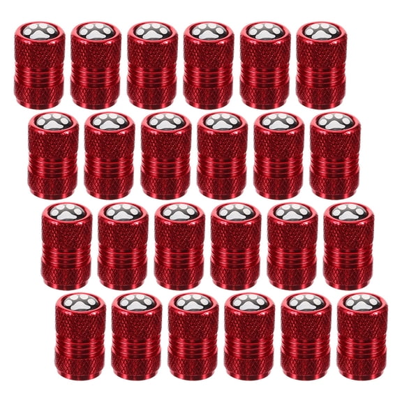 TABLZONE 24Pcs Paw Print Valve Caps Red Metal Car Tire Valve Stem Caps Protective Covers