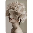 thumbnail image 1 of Letreros metálicos con flores en la cabeza de una mujer, decoración de pared de hojalata de 30 x 20 cm, 1 of 8