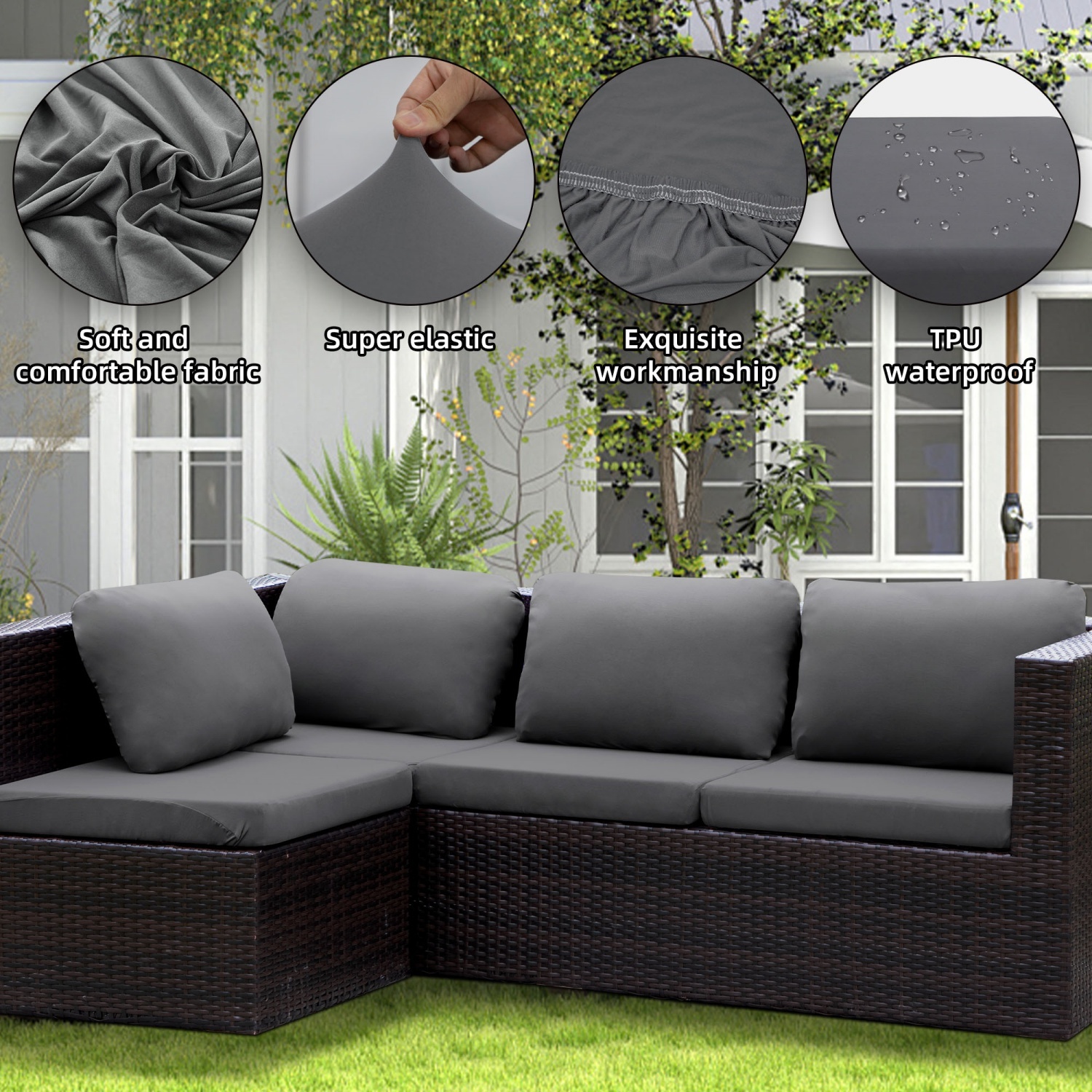 SUKAIKEQA Outdoor Cushion Covers Set,8PCS Patio Furniture Couch Seat Slipcovers, Replacement for Sofa Sectional Chair(Cover，Only)