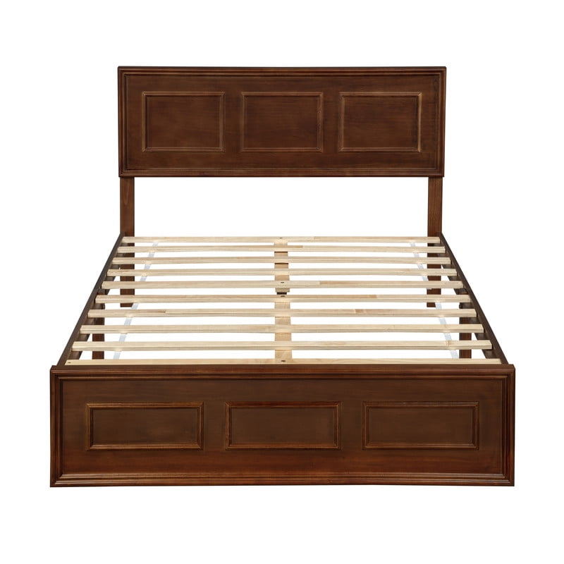Full Size Platform Bed with Adjustable Height Headboard, Wood Strengthened Bed Frame with Under-Bed Storage Space
