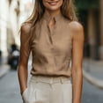 thumbnail image 4 of Womens Dressy Business Casual Blouse Mock V Neck Sleeveless Shirts Tunic Work Shirt Summer Solid Color Tank Tops, 2026 New Limited Time Offer, Under 10 Dollars, 4 of 6