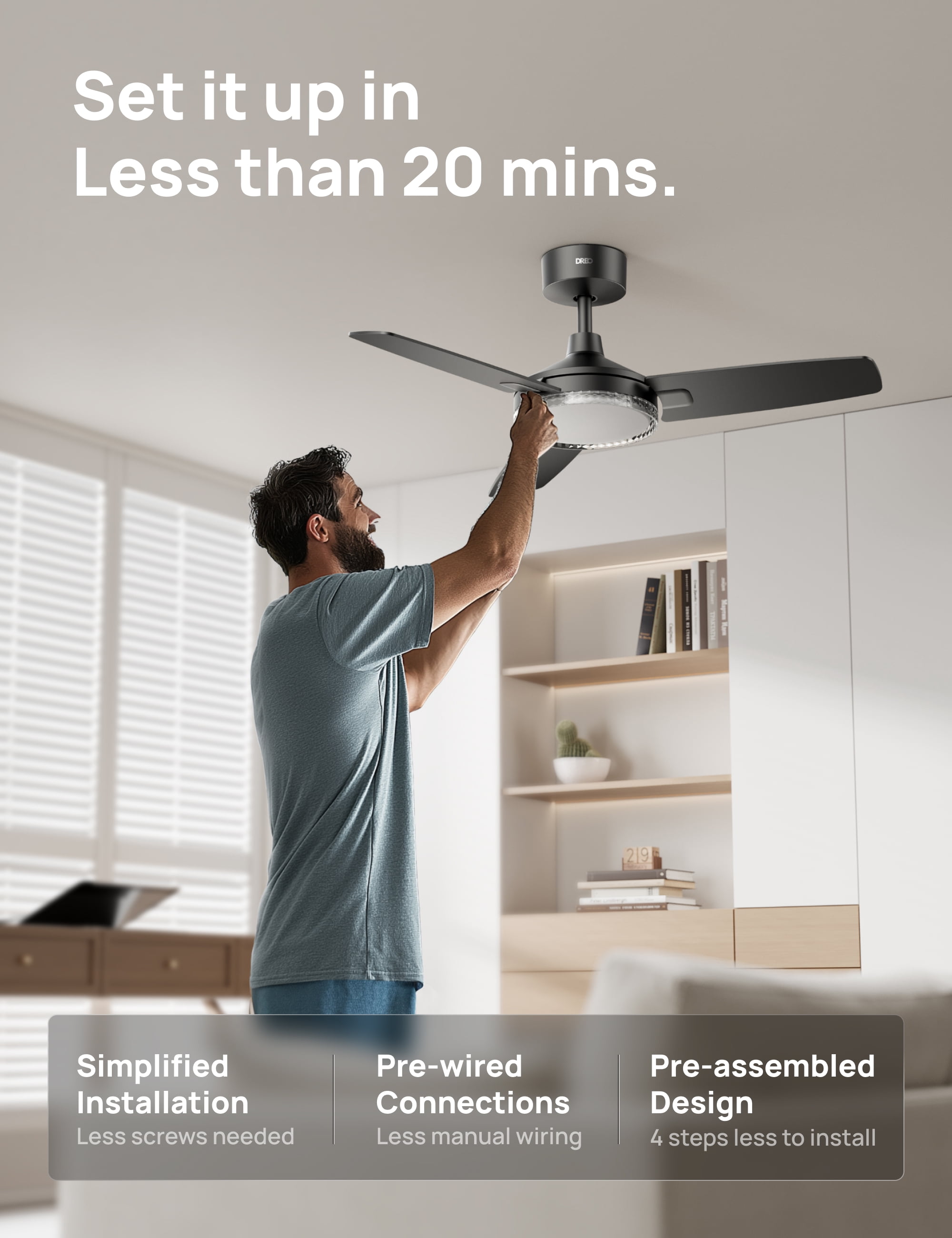 DREO Ceiling Fans with Lights and Remote, 42’’ Black Ceiling Fan, 5CCT, 6-Level Dimmable, 6 Speeds, Quick-Install, Quiet Reversible DC Motor, 1-4-8H Timer, Bedroom Ceiling Fan