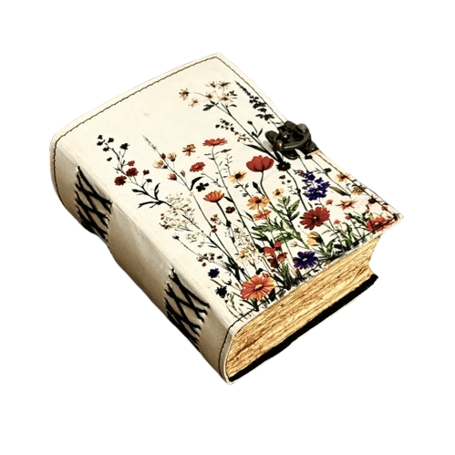 Handmade Leather Journal 5x7 Inch – Floral Vintage Diary with 200 Deckle Edge Pages & Antique Strap Lock