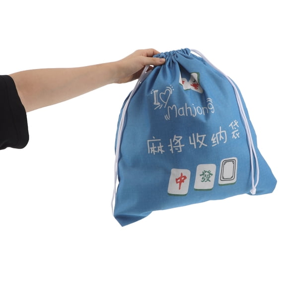 OUNONA Portable Blue Mahjong Organizer Bag Drawstring Pouch Dust Moisture Resistant