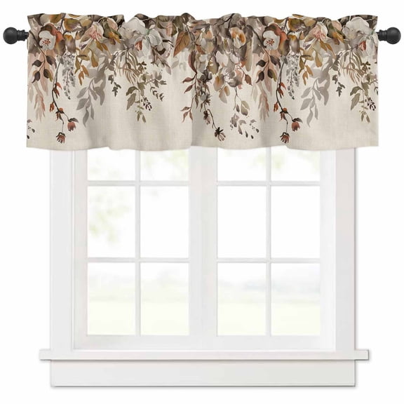 Vintage Leaves Valances for Windows Farmhouse Kitchen Curtains Valances Rod Pocket Valance Curtains for Kitchen Windows Farmhouse Botanical Floral Burlap Window Valances for Bathroom Bedroom 42"x18"