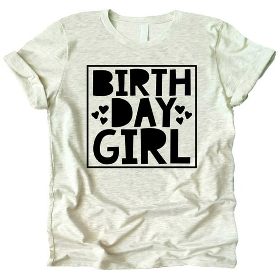 Olive Loves Apple Birthday Girl Square with Hearts Birthday T-Shirts for Any Age Birthday Natural Heather Shirt Youth Small