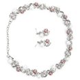 thumbnail image 2 of Women Faux Pearl Necklace Earrings Set Bridal Jewelry Set with Rhinestone (Silvery White), 2 of 5