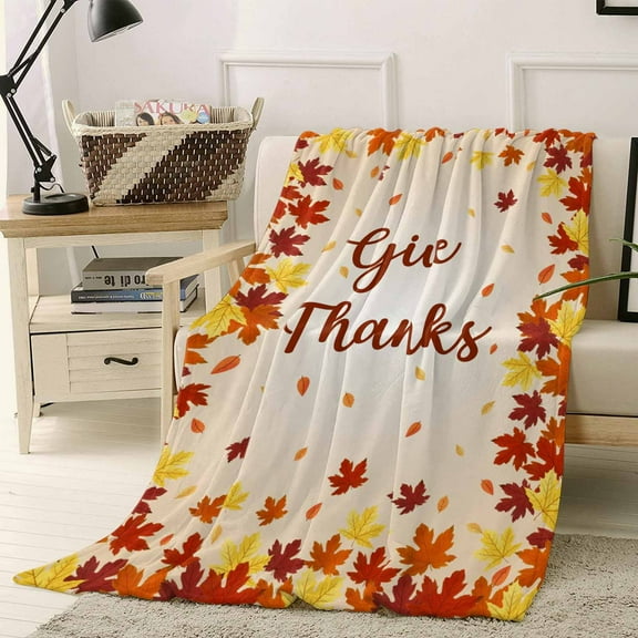 Fall Maple Leaf Thanksgiving Leaves Farmhouse Orange Ombre Throw Flannel Blanket 40x50In Super Soft Cozy Bed Blanket, Lightweight Plush Fuzzy Bed Throw for Bedroom Sofa Couch Living Room