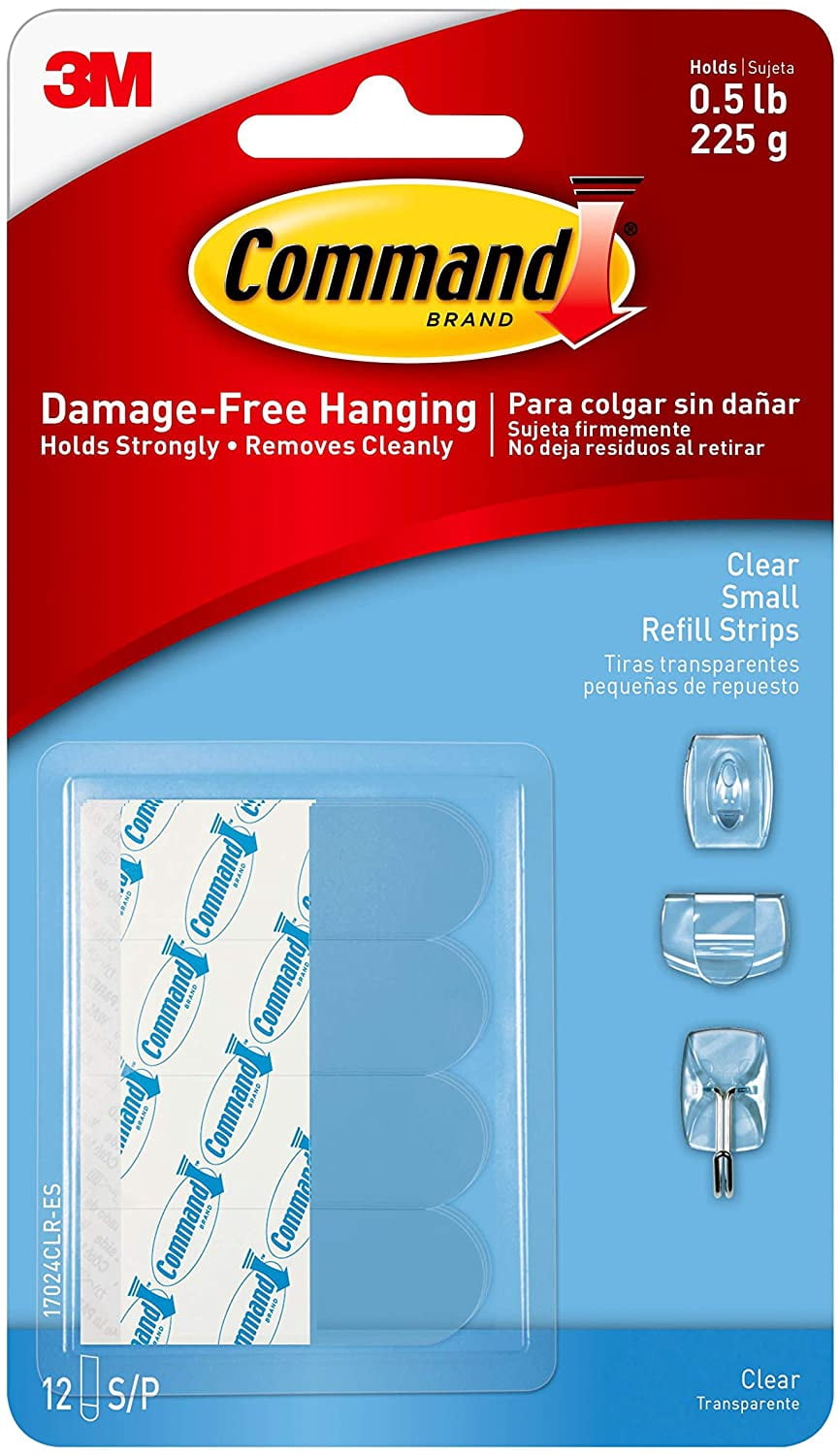 Command Reusable Strips Command Small Refill Strips0, 12 Strips, Clear, - Walmart.com