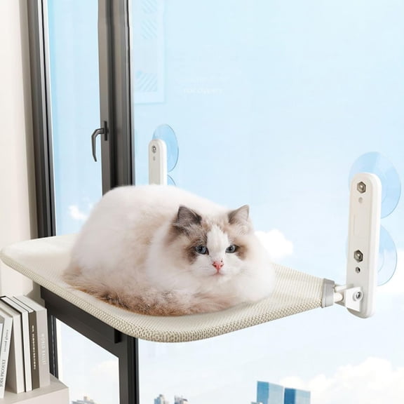 Cordless Cat Window Perch, Cat Hammock with 4 Suction Cups for Indoor Cats, Easy to Install, Foldable Wide Cat Bed for Windows
