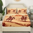 thumbnail image 4 of Cowboy Western Bed Set Wild West Desert Mountain Fitted Sheet Rustic Home Decor, Western Farmhouse Bed Sheets Teens Country Theme Farm Life Sheets Queen 3 Piece ( No Top Sheet), 4 of 4