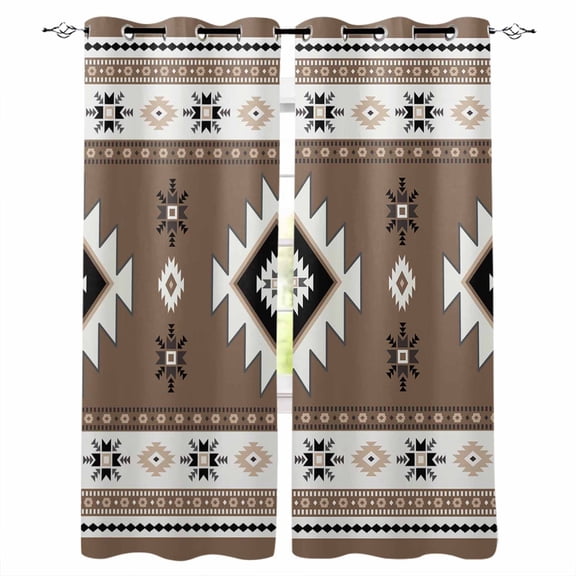 Brown Boho Blackout Curtains 84 Inches Long, Farmhouse Aztec Southwest Ethnic Geometric Thermal Insulated Black Out Curtains, Darkening Window Curtain Drapes for Bedroom Living Room 52"x84" 2 Panels