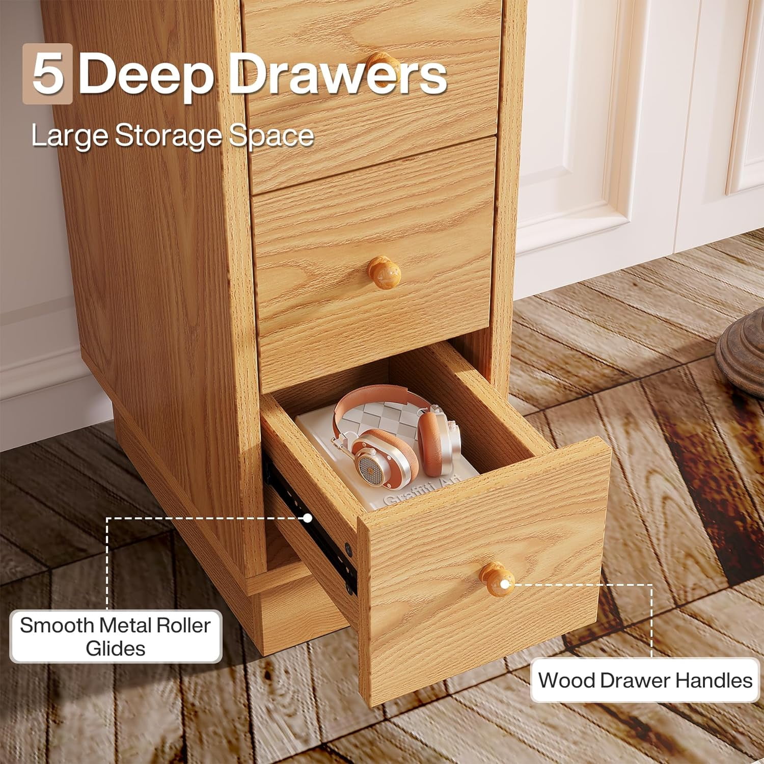Tribesigns 5-Drawer Dresser, Wood Narrow Dresser for Small Spaces