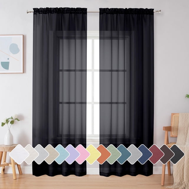 Cortinas transparentes Simplebrand negras de 213 cm de largo, 2 paneles