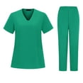 thumbnail image 3 of Pocketed Nurse Scrubs Set, Short Sleeve V-Neck Top & Pants with Ample Storage, Organized Uniform for Healthcare Professionals Green S, 3 of 5