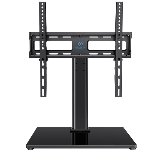 PERLESMITH Soporte/Base Giratoria Universal para TV - Soporte de Mesa para TV para Televisores LED LCD de 32 a 60 Pulgadas - Soporte de Montaje para TV de Altura Ajustable con Base de Vidrio Templado