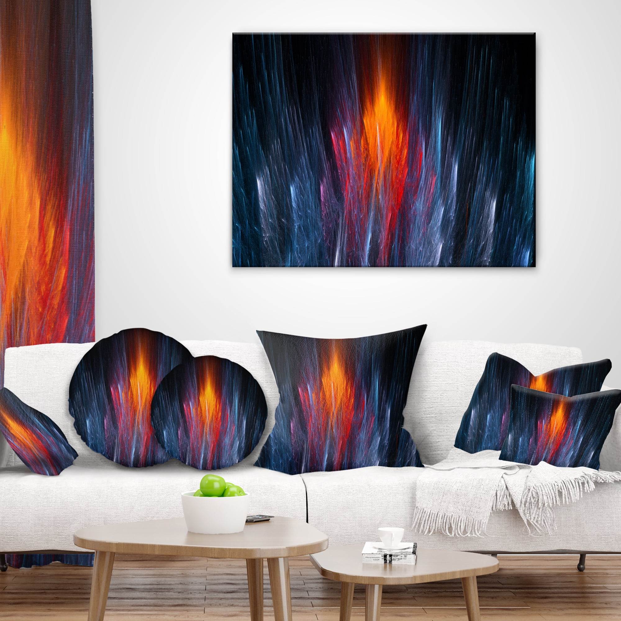 Designart Fractal Fire in Light Blue - Contemporary Throw Pillow - 16x16