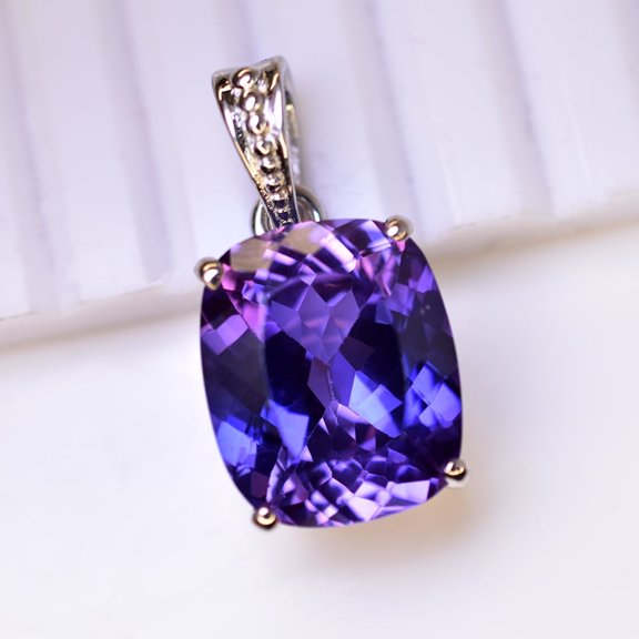 A CERTIFIED Natural Purple Tanzanite 26 Ct Cushion Sterling Silver Pendant
