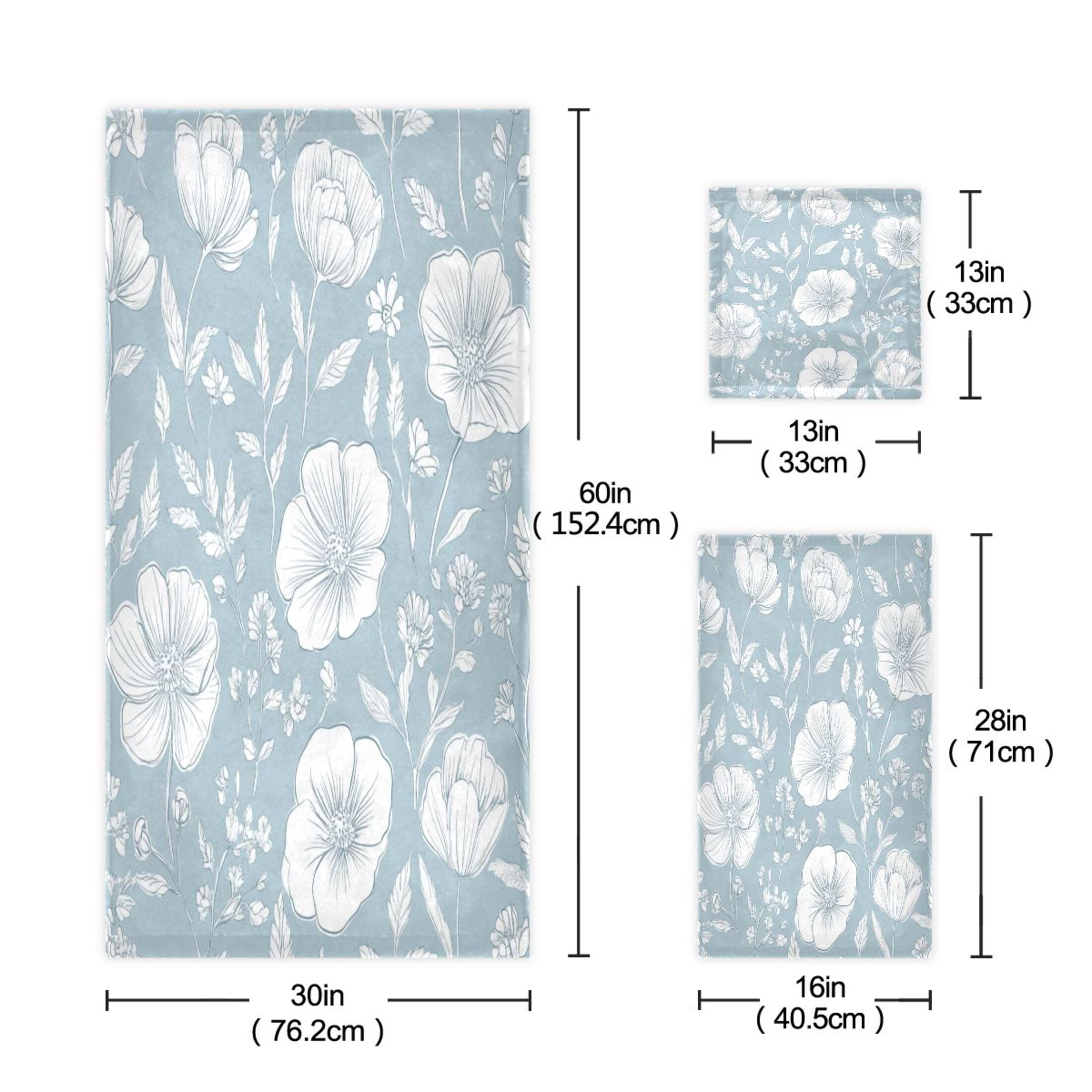 Three-Piece Towel Set Face Towel Towel Set Hand Towel Bath Towel Cotton Bath Towels Bath Towel Sets Hand Bath Towels Blue Cartoon White Flowers