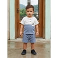 thumbnail image 6 of BemeyourBBs Toddler Baby Boy Little Brother Outfit Infant Baby Boys Summer Clothes Casual Lil Bro Letter Embroidered Waffled Short Sleeve Shirt Tops and Pockets Shorts 2 Pcs Set, 6 of 9