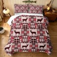 thumbnail image 2 of Manfei Farmhouse Deer Twin Quilt Set, Folk Buffalo Plaid Twin Coverlet Set, Tan White, Black Reversible, 2 Pieces, 1 Bedspread and 1 Pillowcase, 2 of 7