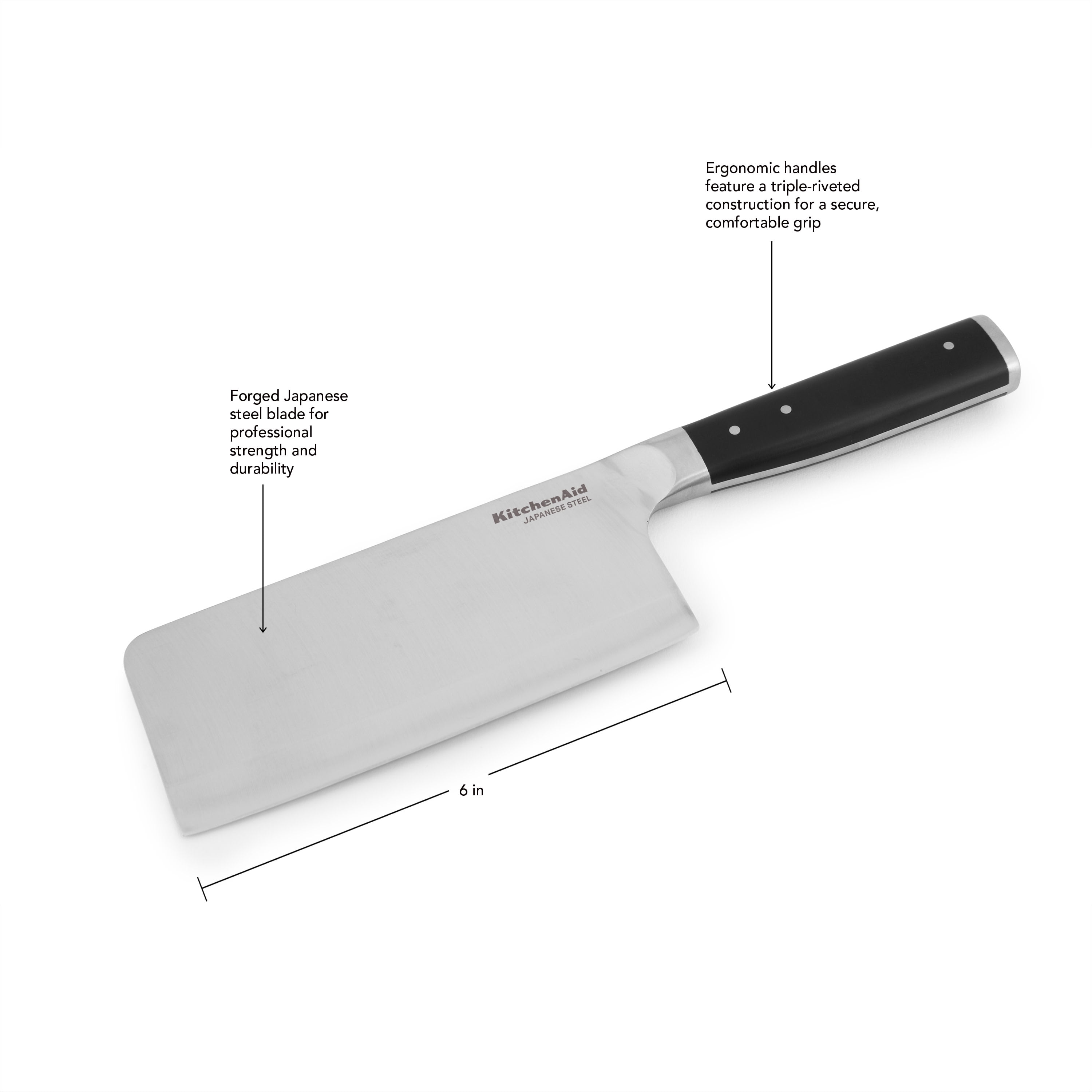 Kitchenaid Gourmet Forged Triple-Rivet Cleaver Knife with Blade Cover, 6-inch, Black