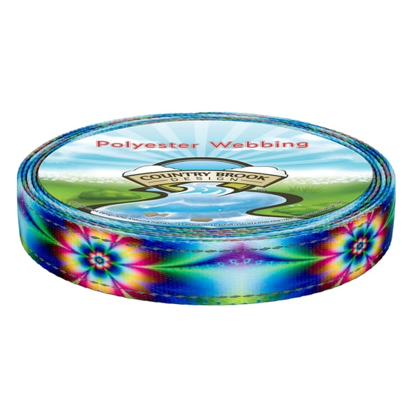 Country Brook Design® 1 inch Tie Dye Flowers Reflective Polyester Webbing, 5 Yards