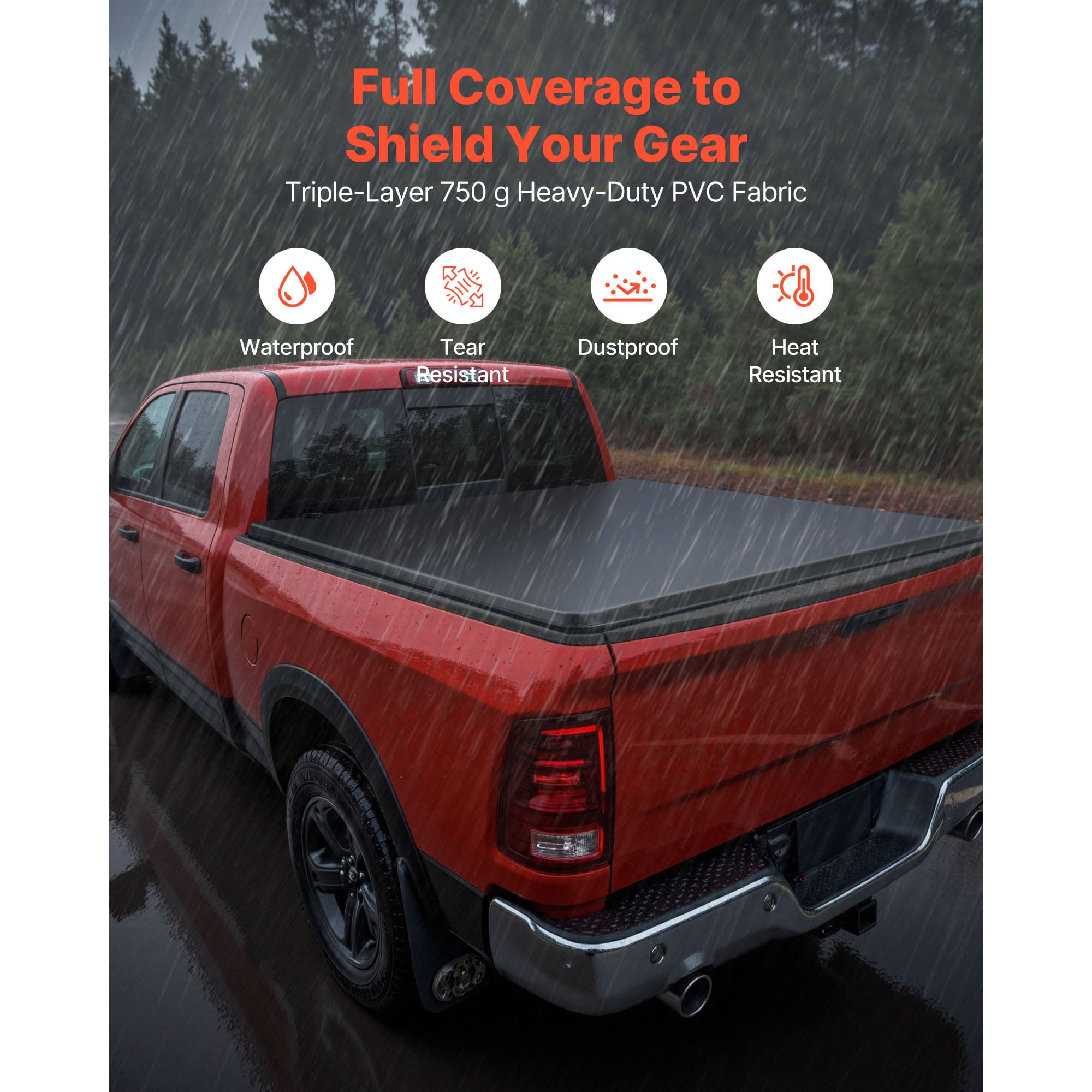KFFKFF Soft Roll-Up Truck Bed Tonneau Cover, Compatible with 2019-2024 Dodge Ram 1500 Classic, 2009-2018 Ram 1500, Fits 5.7 ft (67 in) Bed Without Rambox, Durable PVC Cover with Aluminum Support Bars
