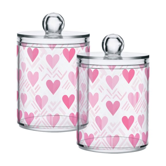 Yayeee 2 Pack Qtip Holder Bathroom Cotton Swab Canister with Lid Clear Dispenser Set, Geometric Love
