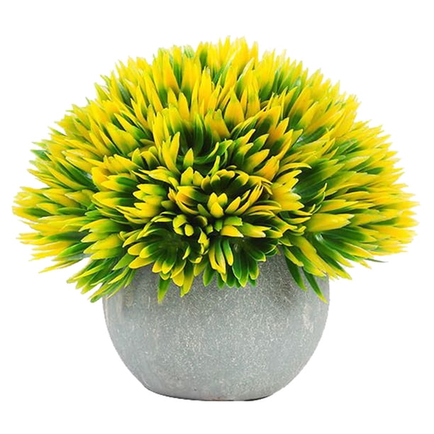 Planta de bola en maceta artificial Mesa para el hogar Escritorio Decoración de planta falsa Hierba de bola de plástico con maceta de papel, Amarillo Inevent HA6791-03B