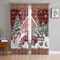 thumbnail image 3 of Red Plaid Christmas Semi Sheer Curtains 108 Inch Length 2 Panels Set, Snowman Truck Xmas Tree Snowflake Sheer Kitchen Curtain Privacy Voile Window Curtain for Living Room Bedroom Rod Pocket Drapes, 3 of 7