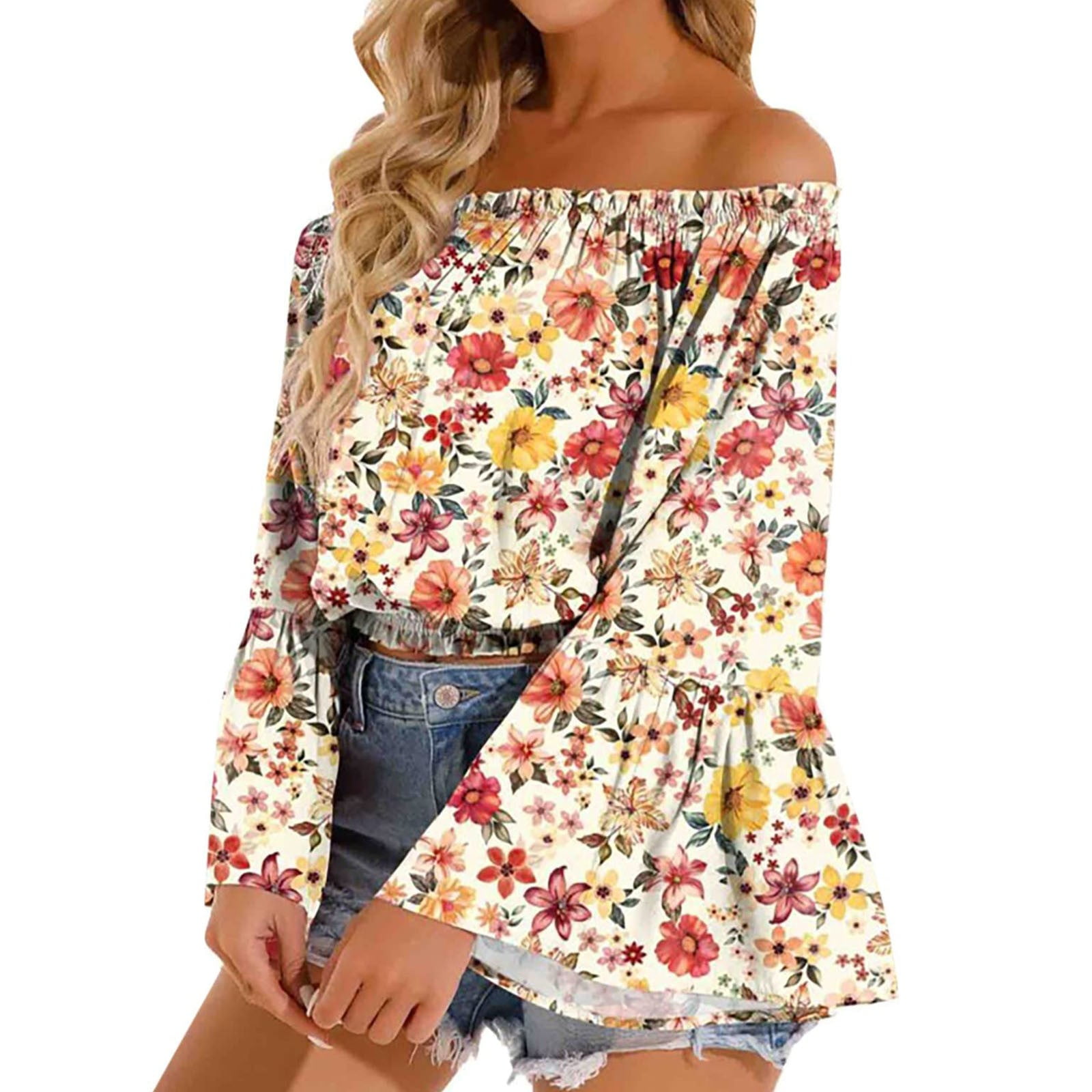 YOTAMI Women's Blouses Fashion Printed Loose T-shirt Long Sleeves