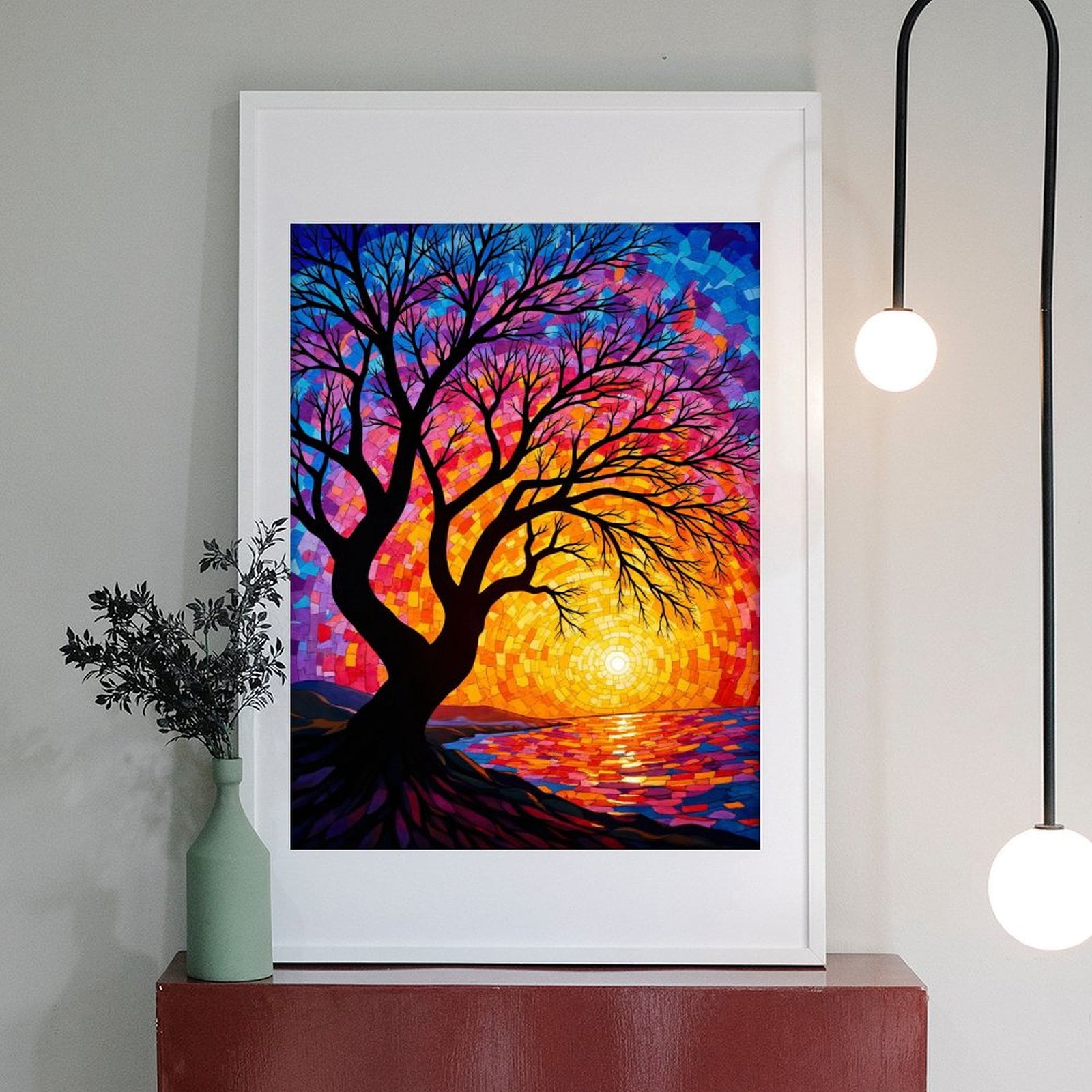 Diamond Art Kit for Adults, Abstract Sunset Mosaic Tree Diamond Painting for Adults Beginners, 5D DIY Diamond Art Painting Kits, Colorful Diamond Painting Craft for Home Decor 12x16