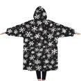thumbnail image 2 of Oversized Wearable Blanket Hoodie,Black Christmas Snowflake Pattern Sherpa Blanket Hoodie with Super Pockets,Super Warm Fuzzy Pullover for Women & Men, 2 of 6