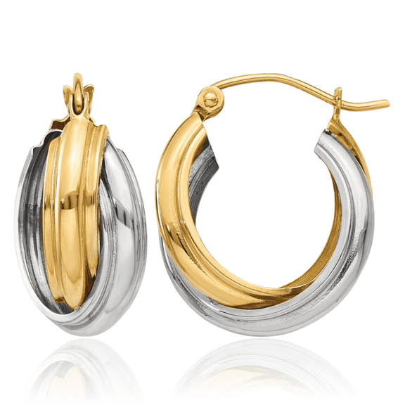 14K Solid Two Tone Gold Double Round Medium Hoop Earrings