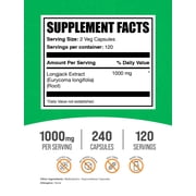 BulkSupplements Longjack Extract (Tongkat Ali) Capsules - 1000mg per Serving (240 Capsules - 120 Servings)
