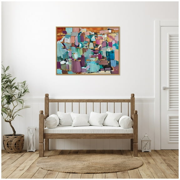 Kate and Laurel Gemstones in Jewel Tones Framed Canvas Wall Art  by Leah Nadeau 42 x 32 Sylvie Natural, Modern Contemporary, Abstract Art for Wall Decor, Living Room Bedroom