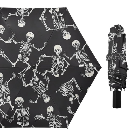 Skeletons Skull Compact Sun Umbrella Windproof Travel Umbrellas for Rain Strong Portable UV Protection