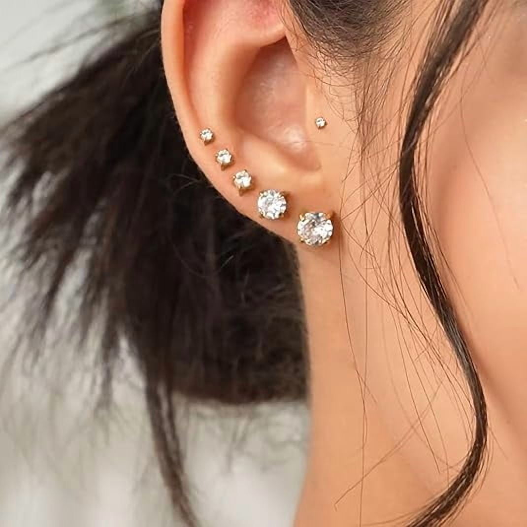 Nmkwnr 6 Pairs Flat Back Stud Earring Lightweight Hoop Earrings 316L Stainless Steel Stud Earrings for Women Men, Silver