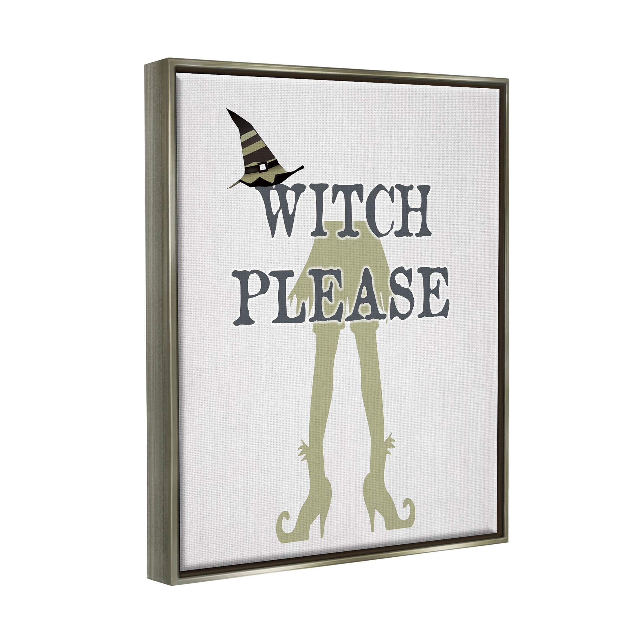 Stupell Industries Witch Please Funny Phrase Graphic Art Luster Gray Floating Framed Canvas Print Wall Art, Design by Lauren Rader