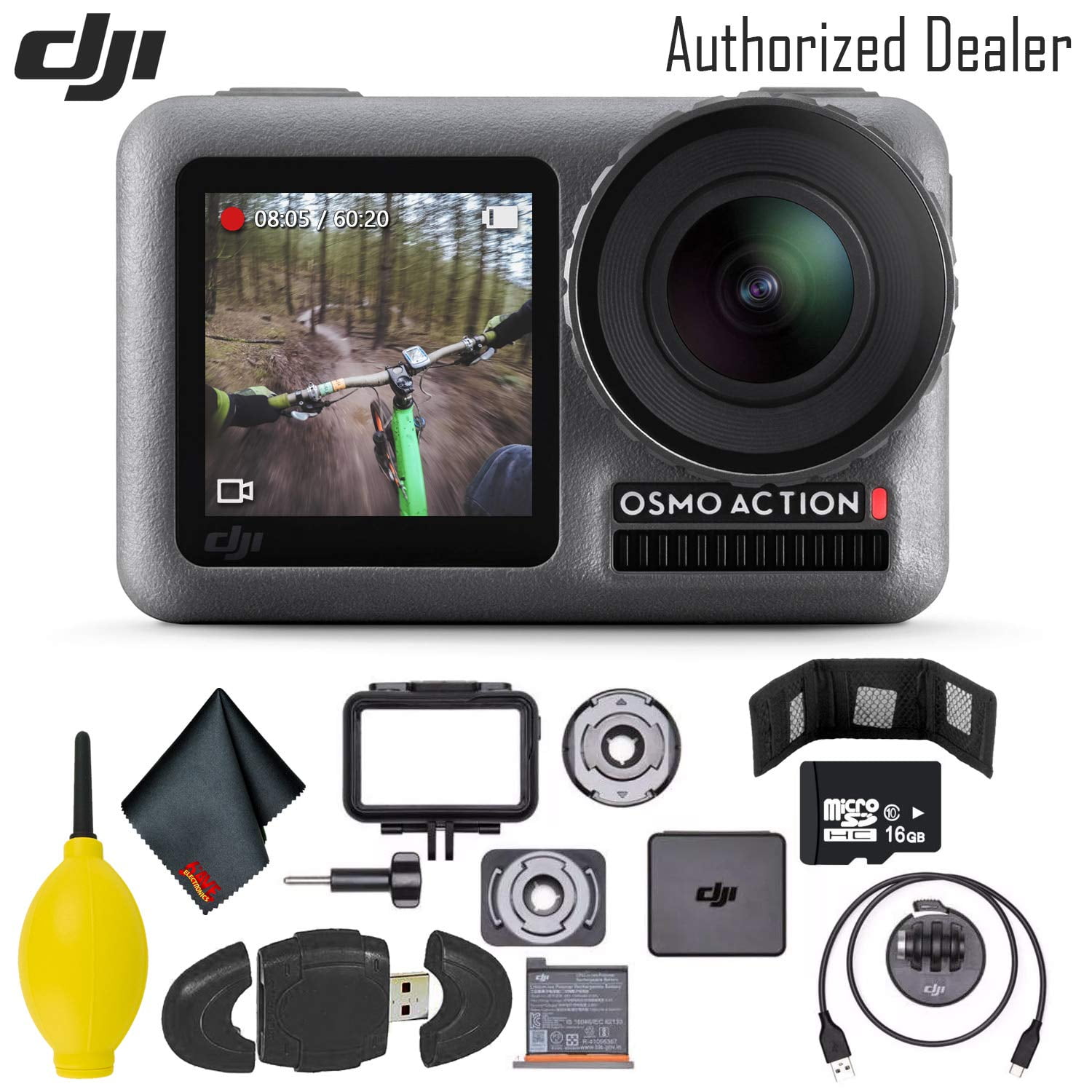 DJI Osmo Action 4K Camera 16GB MicroSD Memory Card USB Reader  Cleaning Cloth and More