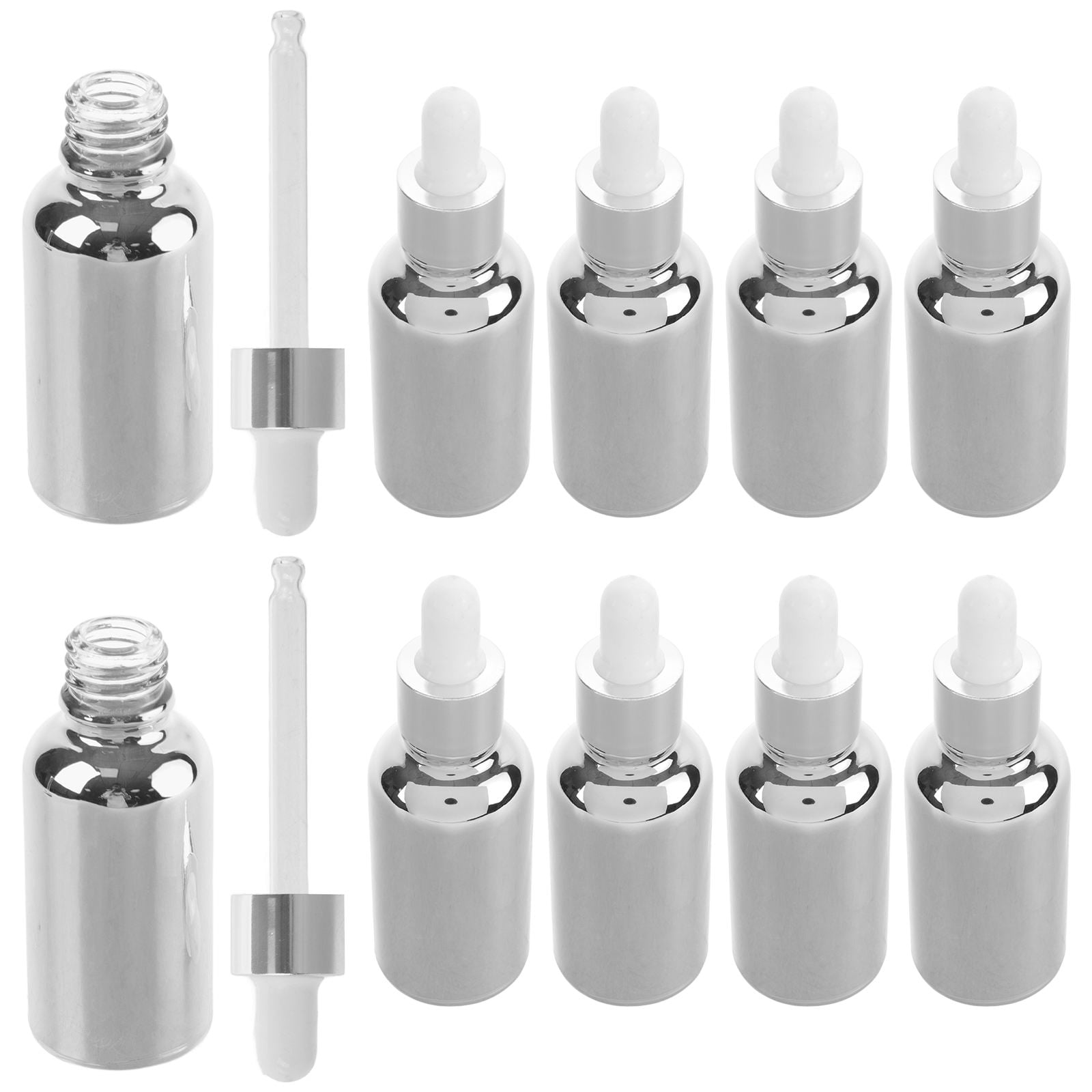 FOMIYES 10Pcs Silver Plated Glass Oil Bottles with Precise Dropper for Kitchen Use