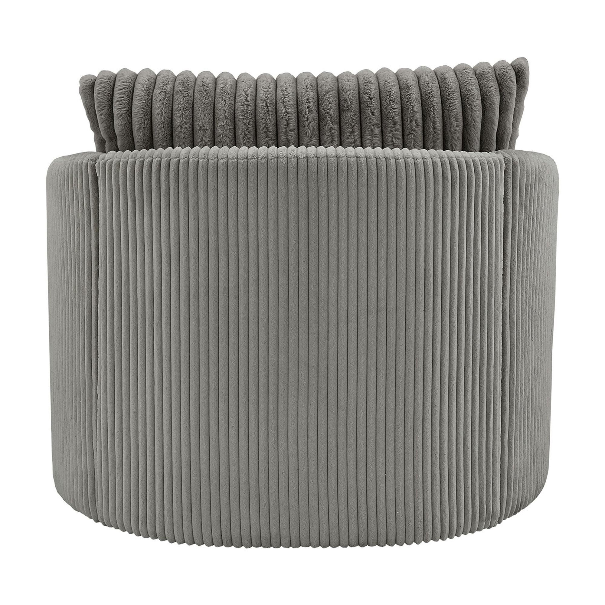 Weston Home Killarney Oversized Wale Corduroy Swivel Accent Chair with Furry Channel Pillow, Gray/Dark Gray Pillow