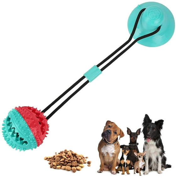 Dog Chew Toy with Suction Cup for Aggressive Chewers,Puppy Training Treats,Food Dispensing Ball,Pet Teeth Cleaning Rope Toys for Small Medium Dogs (Blue&Red)