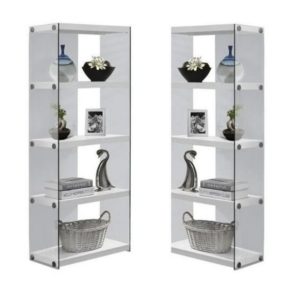 Home Square 2 Piece Hollow-Core Bookcase Set in Glossy White