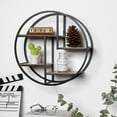 Industrial Style Wood Iron Craft Round Wall Shelf Display Rack Storage ...